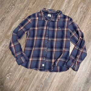 Marine Layer Plaid Button Front top women Medium Shirt Flannel Cotton Blue